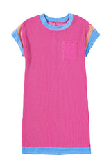 Rose Red Rib Textured Colorblock Contrast Pocket T Shirt Dress