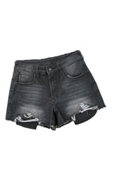 Black Frayed Distressed Denim Shorts