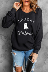 Black SPOOKY Season Ghost Print Graphic Sweatshirt