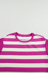 Rose Stripe Cap Sleeve Pocketed T-shirt Dress