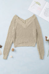 Apricot Casual V Neck Pullover Sweater