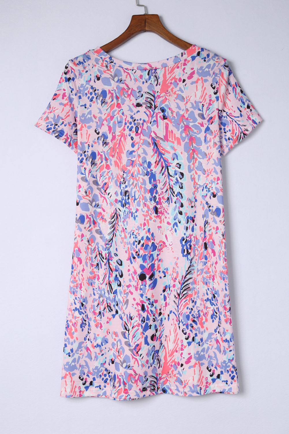 Multicolor Abstract Print Tie Back Short Sleeve Casual T Shirt Dress