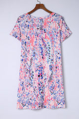 Multicolor Abstract Print Tie Back Short Sleeve Casual T Shirt Dress