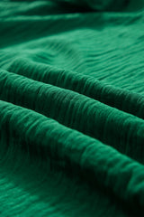 Dark Green Plain Textured Pleated Ruffle Sleeve Blouse