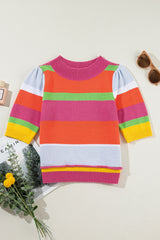 Multicolour Color Block Cropped Short Sleeve Knit Top