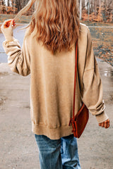 Khaki FALL Letter Print Oversized Pullover Sweatshirt