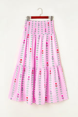 Pink Smocked Waist Tiered Maxi Skirt