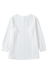 White Textured Loose Plus Size Long Sleeve Top