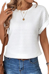 White Textured Batwing Sleeve Plain T Shirt