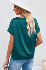 Green Plain Batwing Sleeve Summer Top