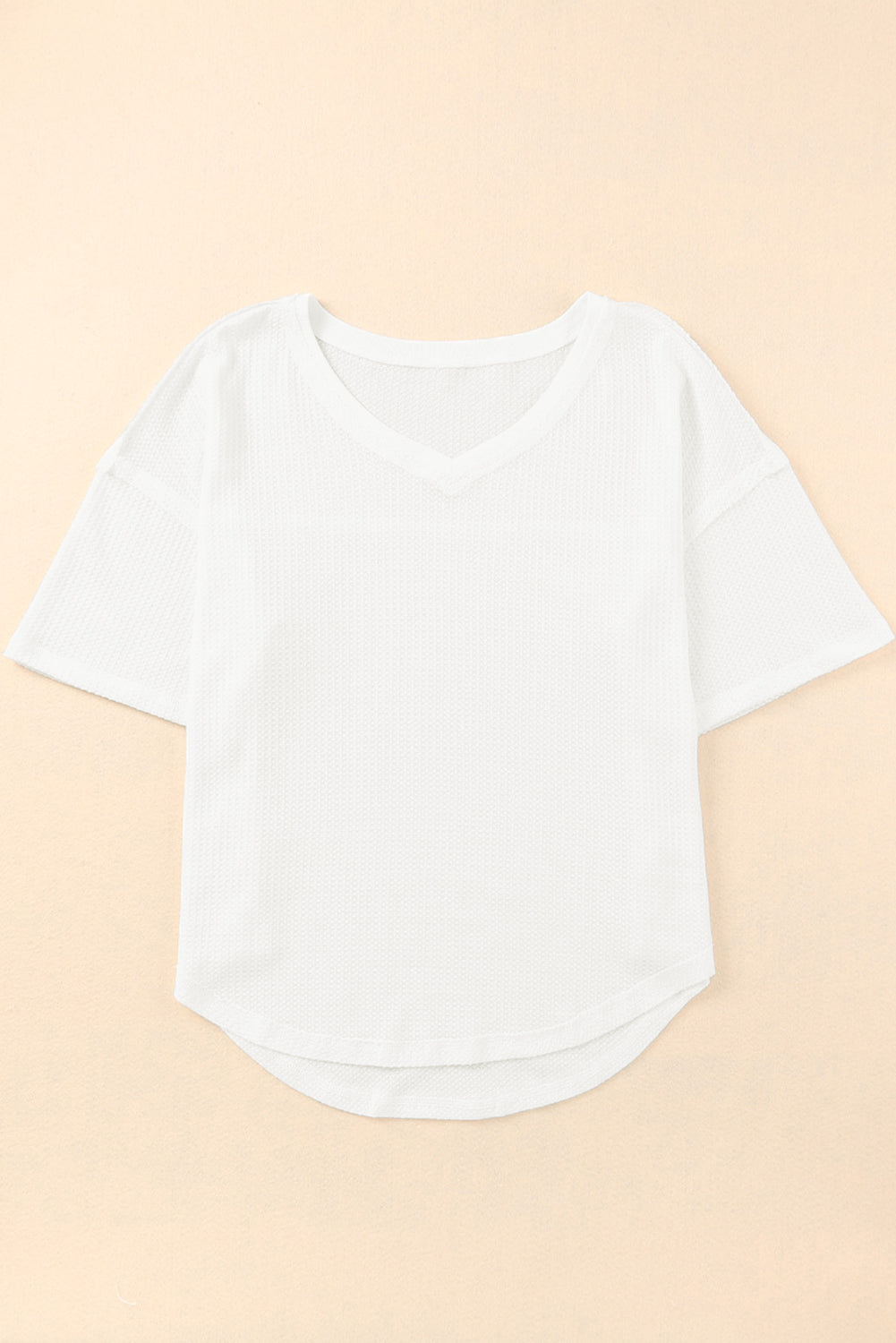 White Waffle Knit Casual Drop Shoulder Loose Top