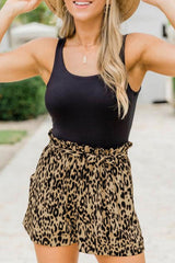 Cheetah Casual Pockets Frill Tie Waist Shorts