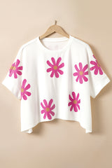 White 60s Vintage Flower Print Batwing Sleeve T Shirt