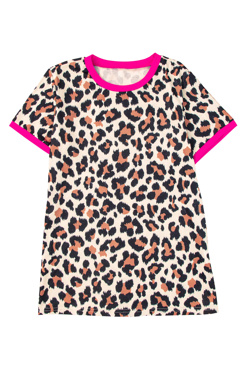 White Leopard Print Contrast Trim T-shirt