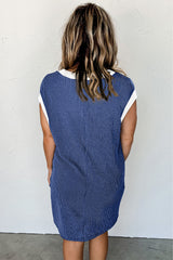 Sail Blue Cap Sleeve Ribbed T-Shirt Dress