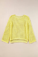 Yellow Knit Cut Out Crochet Long Sleeve Tunic Top