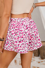 Rose Casual Leopard Print Flutter Flared Shorts