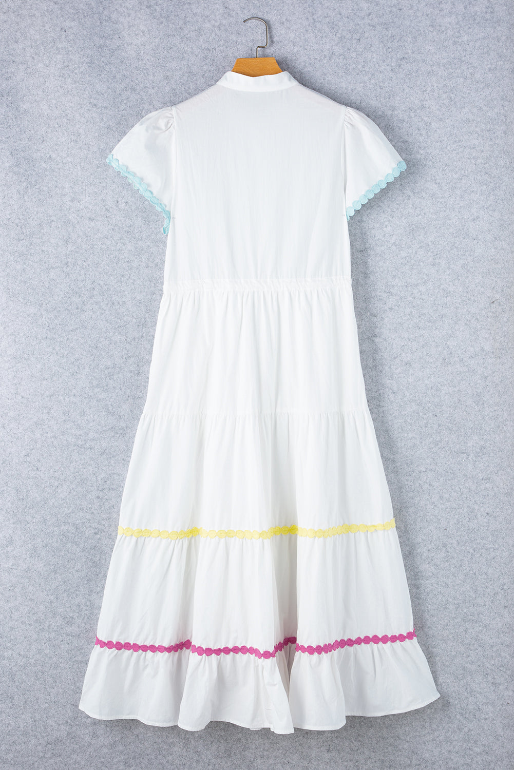 White High Waist Short Sleeve Tiered Shirt Dress