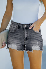 Black Frayed Distressed Denim Shorts