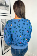 Sky Blue Leopard Drop Shoulder Plus Size Sweatshirt