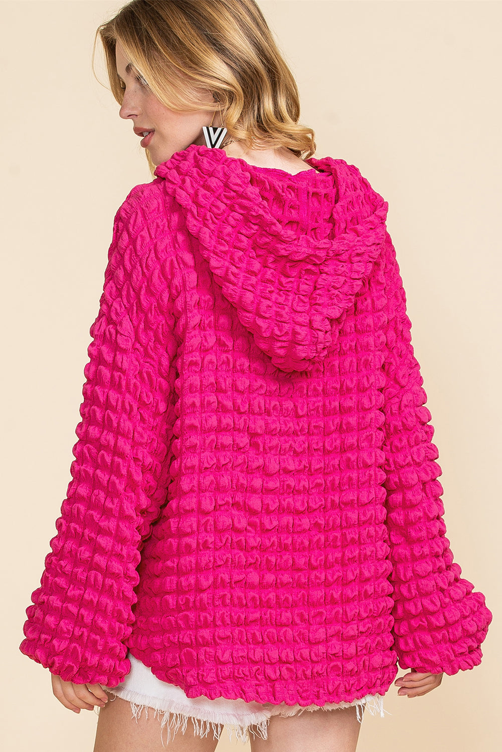 Rose Textured Drawstring Pullover Hoodie