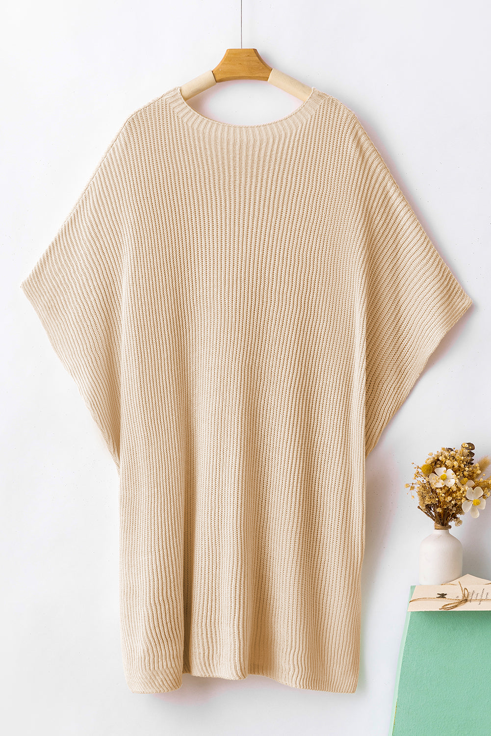 Wholesale Apricot Side Slit Short Sleeve Oversized Sweater