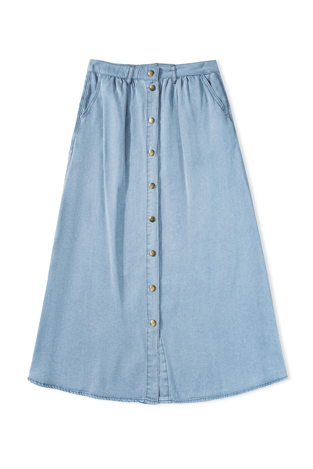 Mist Blue Fully Buttoned Long Denim Skirt