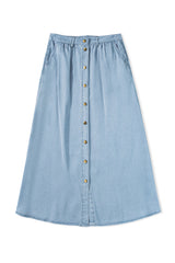 Mist Blue Fully Buttoned Long Denim Skirt