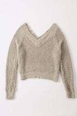 Apricot Casual V Neck Pullover Sweater