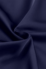 Dark Blue Elegant Ruched Puff Sleeve Silk Blouse