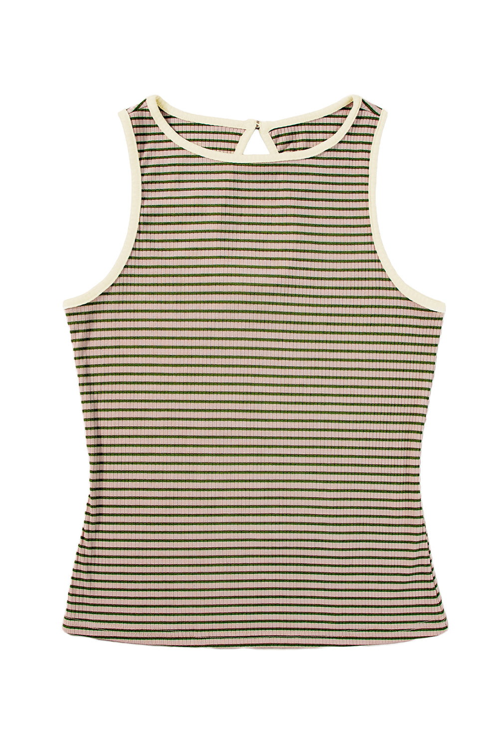 Green Stripe Print Cutout Ribbed Knit Tank Top