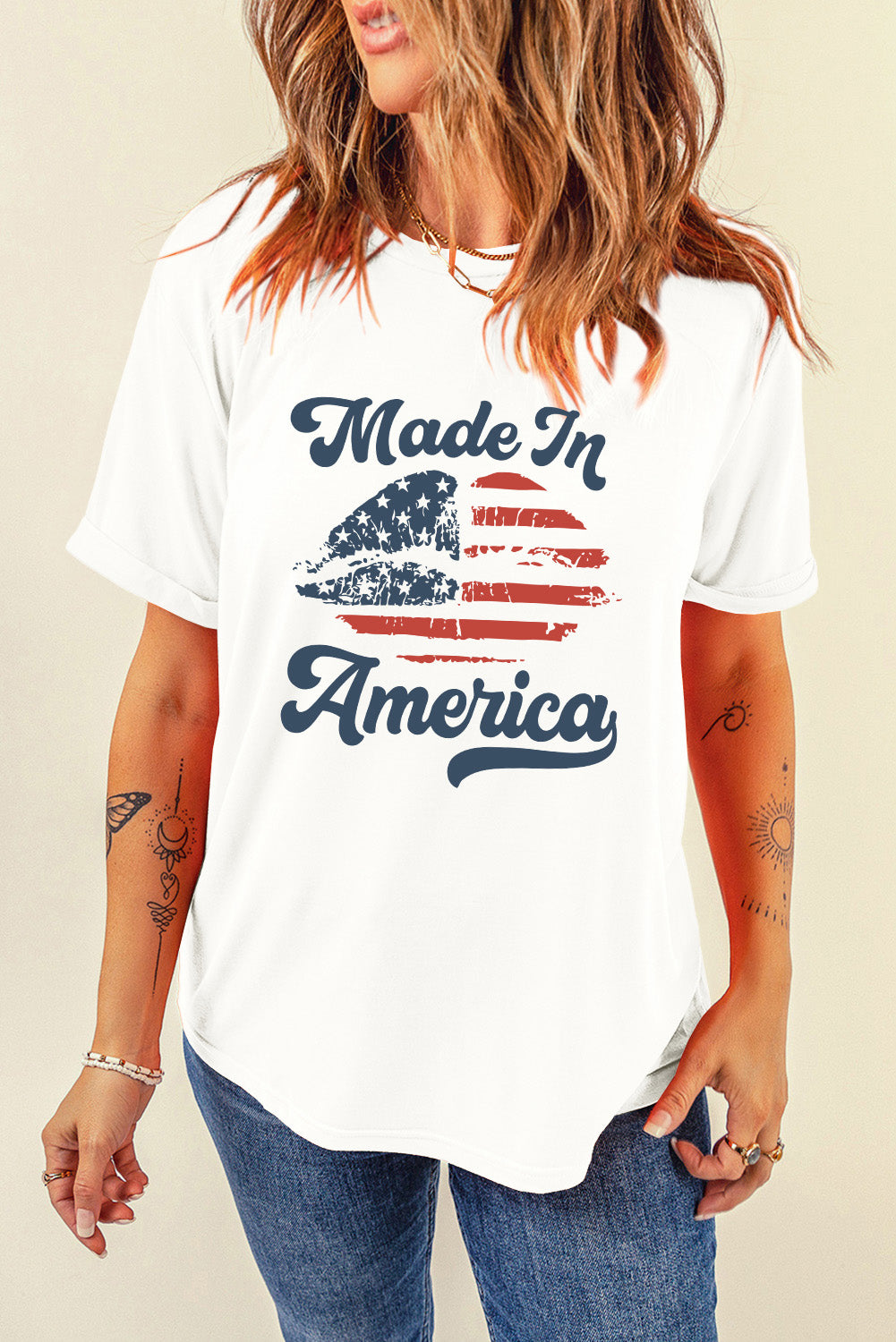 White Made in America Lip Graphic O Neck T Shirt