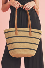 Black Vacation Straw Woven Striped One Shoulder Bag