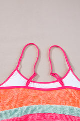 Orange Color Block Textured High Waist Sexy Bikini Set