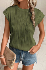 Jungle Green Wavy Textured Cap Sleeve Top