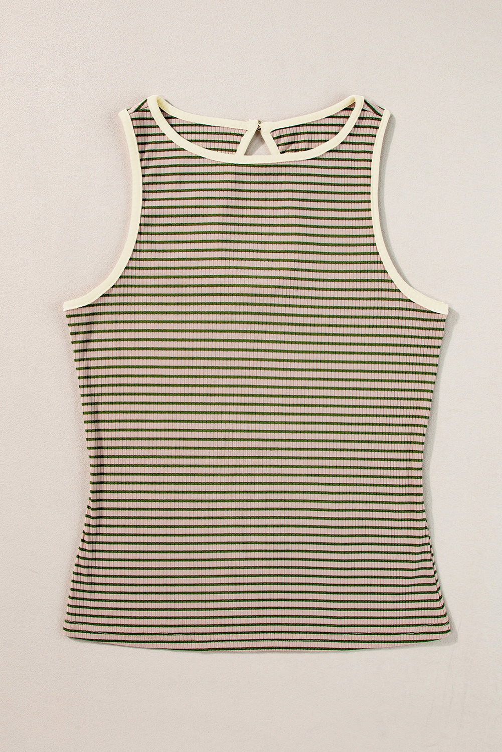 Green Stripe Print Cutout Ribbed Knit Tank Top