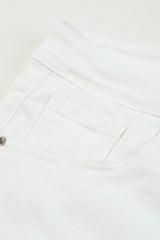 White Frayed Distressed Denim Shorts