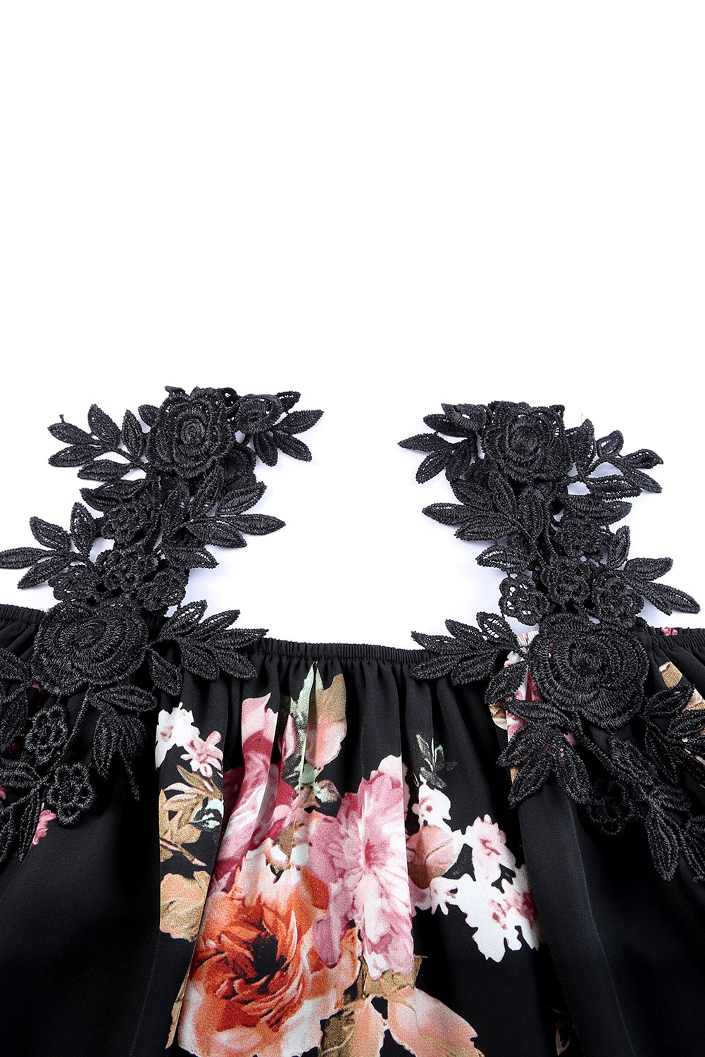 Black Floral Print Lace Loose Off Shoulder Blouse