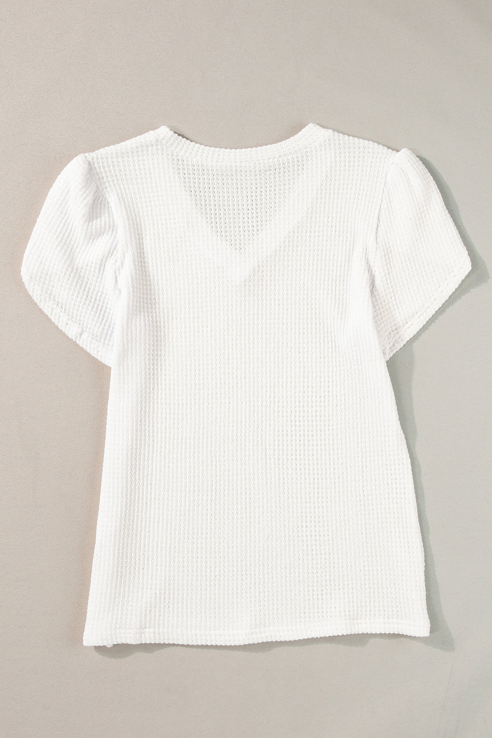 White Tulip Sleeve Waffle Knit V Neck T-Shirt