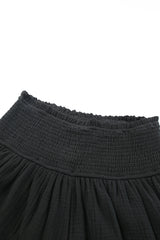 Black Basic Smocked High Waist Ruffle Shorts