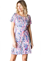 Multicolor Abstract Print Tie Back Short Sleeve Casual T Shirt Dress