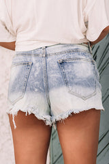 Light Blue Bleached Wash Distressed Denim Shorts