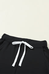 Black Casual Drawstring Drop Waist Pocketed Joggers