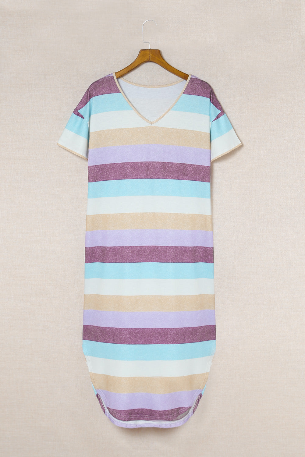 Multicolor Stripes Print Casual T Shirt Summer Dress