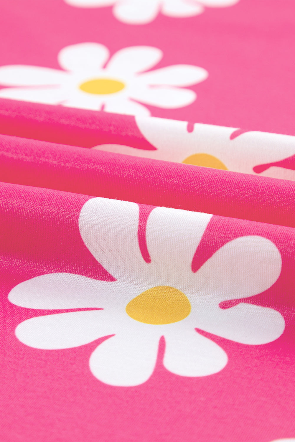 Pink Daisy Print Crewneck T Shirt