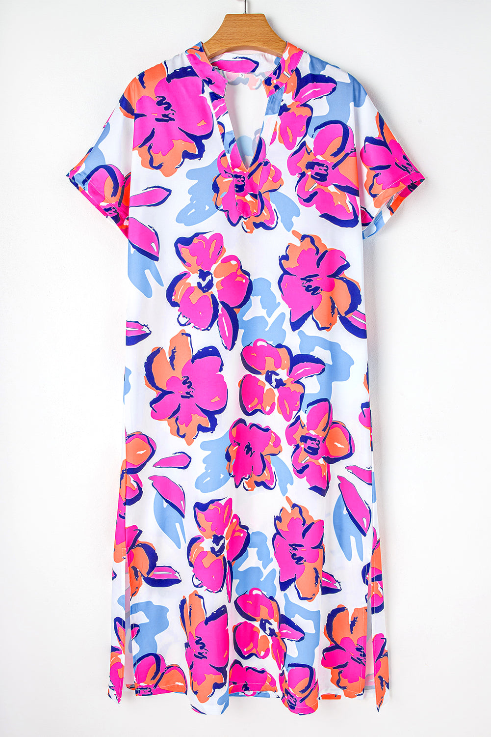 Multicolour Floral Print Split Neck Midi Dress