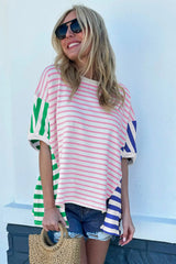 Multicolour Colorblock Stripe Patchwork Baggy T Shirt