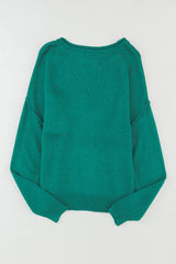 Green Solid Color Drop Shoulder Knitted Pullover Sweater