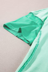 Bright Green Contrast Color Patchwork Oversized Henley T Shirt