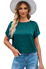 Green Plain Batwing Sleeve Summer Top